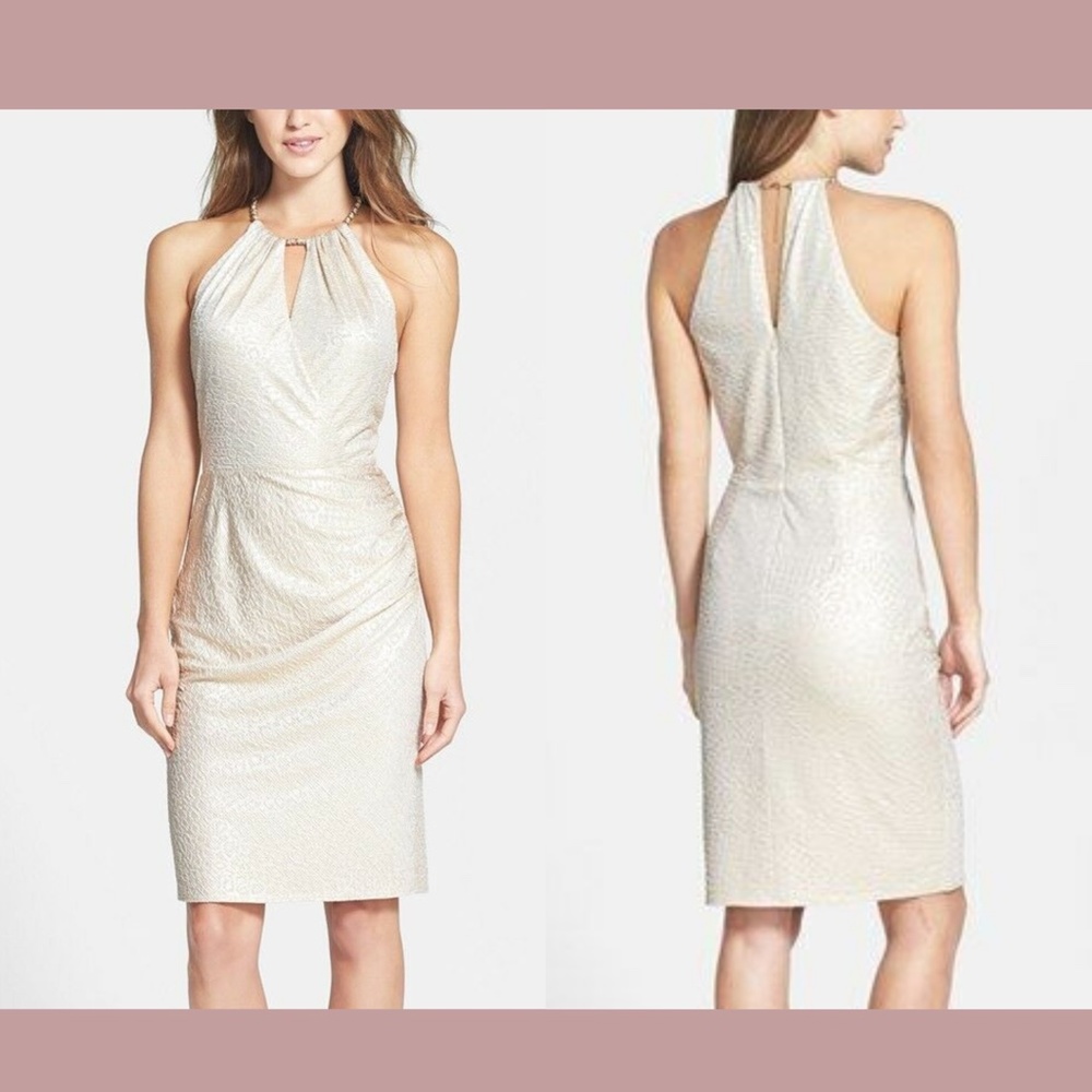 NWT $295 Laundry by Shelli Metallic Jacquard Sheath‎ Dress in Gold [SZ 2 ] #A176
